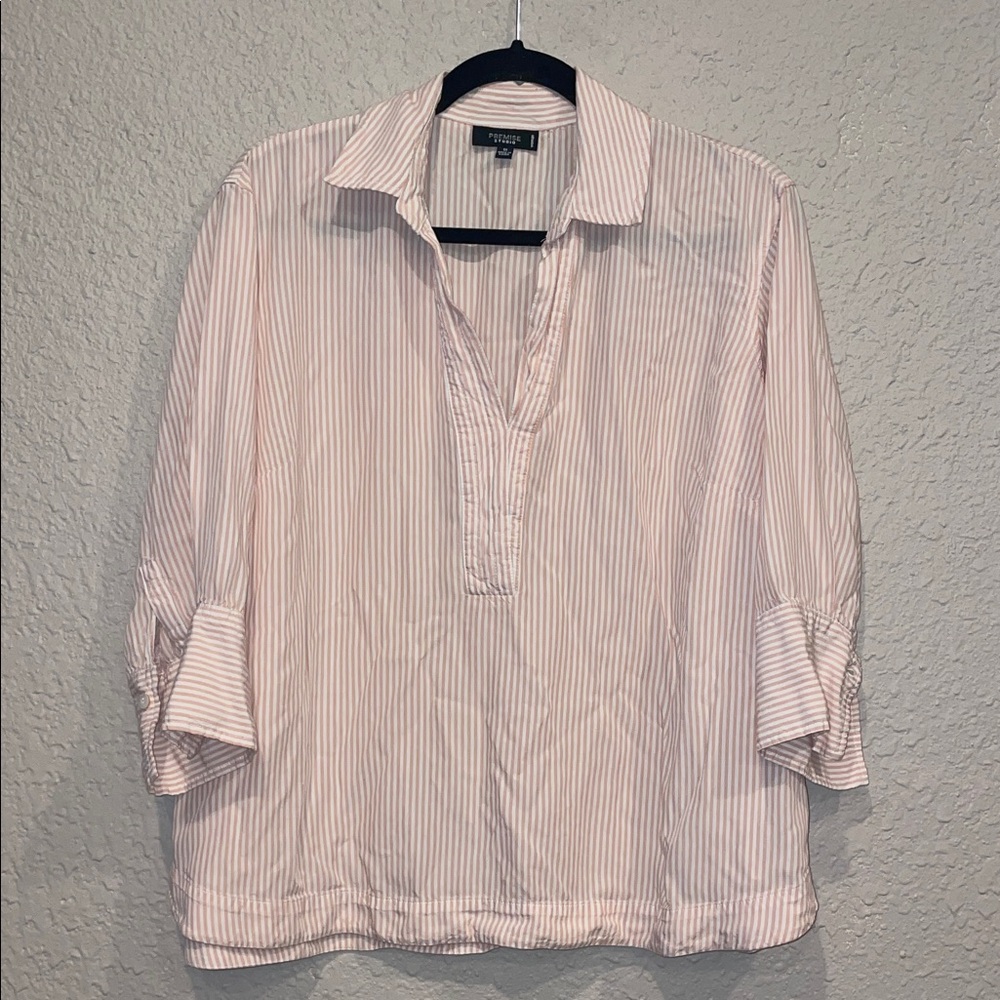 Premise Studio Pink and White Striped Shirt